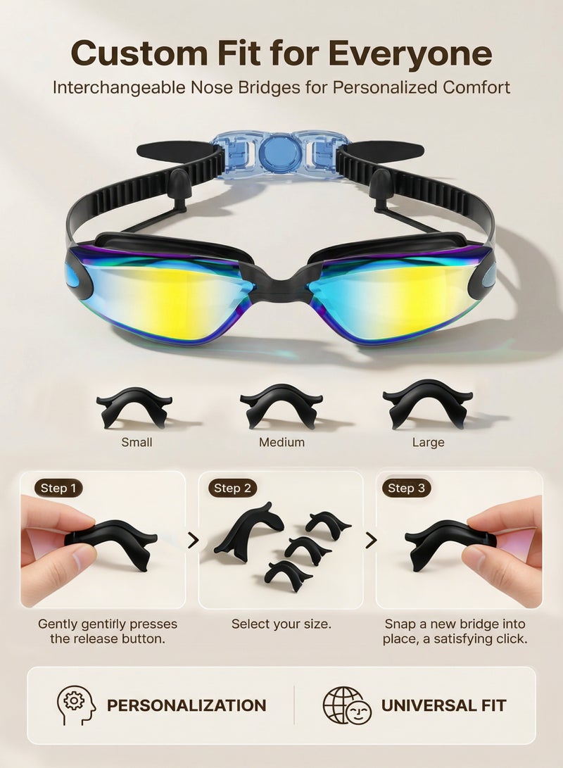 Axpeih 5-in-1 Anti-Fog Pro Swim Goggles Set for Adults with Silicone Swim Cap, Anti-Fog UV Protection, Clear Vision, 180° Panoramic, Durable PC Material - Waterproof Swimming Accessories Kit with Carry Case, Nose Clip, & Earplugs (Black) - Image 4